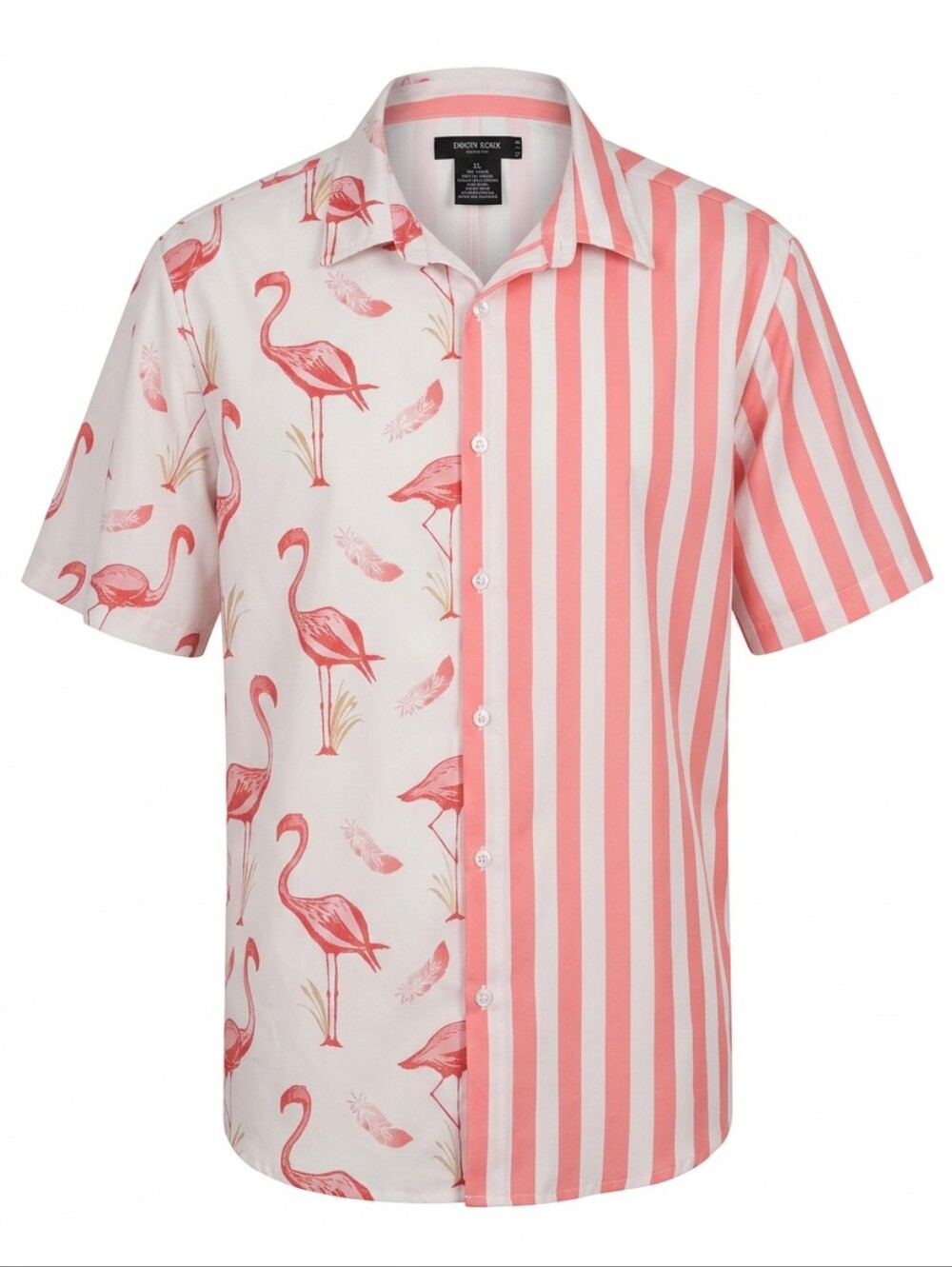 Vatpave Men's Coral Flamingo Print Short-Sleeve Button-Up Shirt